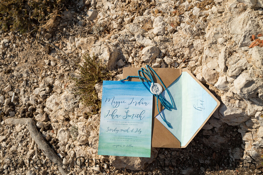 WEDDING INVITATIONS passport to love/ beach wedding invites Watercolor beach Wedding Invitations, Minimalist Watercolor Seaside Wedding Invites, Greek Wedding Cards wih twine and wax seal