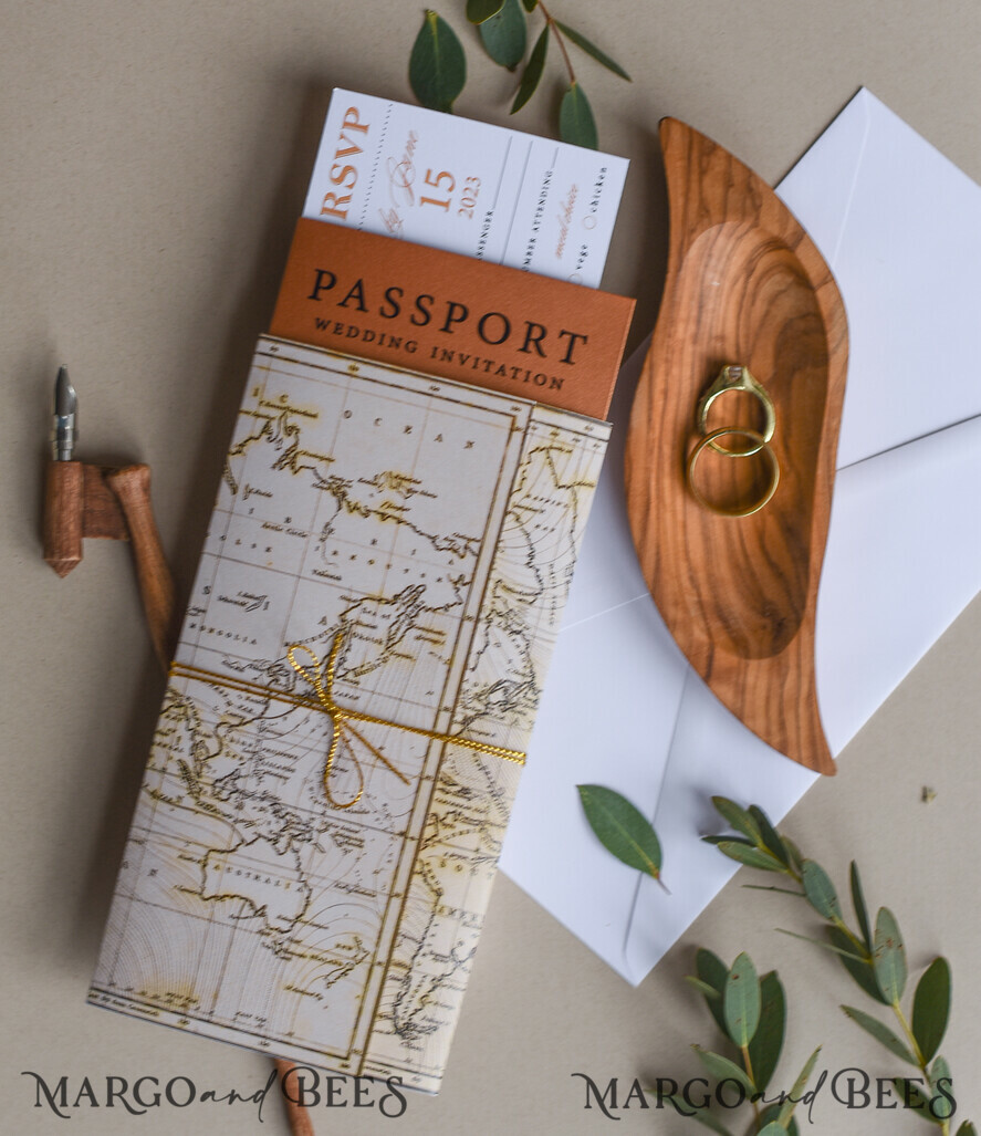 WEDDING INVITATIONS passport to love/ beach wedding invites Terracotta Passport Wedding Invitation , Wedding Cards Boarding Pass, Passport Wedding Invitations Abroad, Destination Wedding Invites, Travel Map Wedding Stationary
