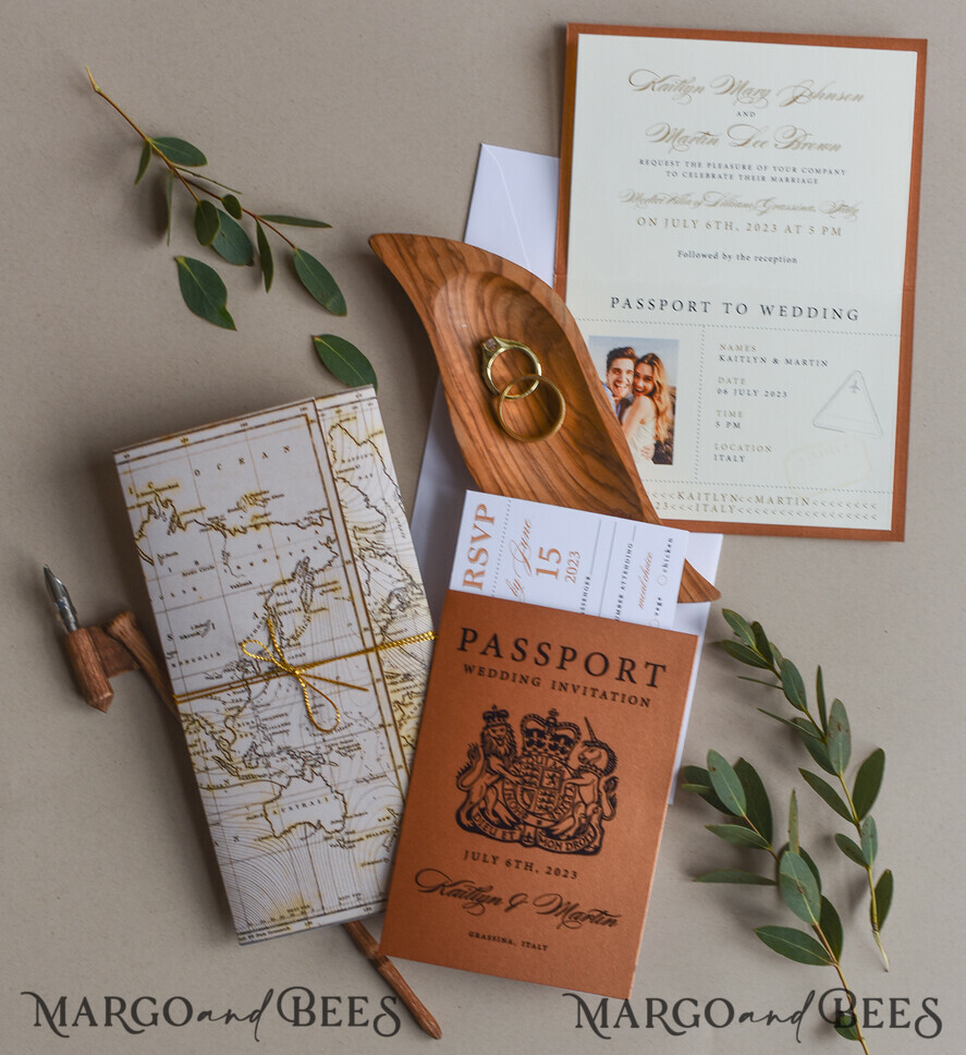 WEDDING INVITATIONS passport to love/ beach wedding invites Terracotta Passport Wedding Invitation , Wedding Cards Boarding Pass, Passport Wedding Invitations Abroad, Destination Wedding Invites, Travel Map Wedding Stationary
