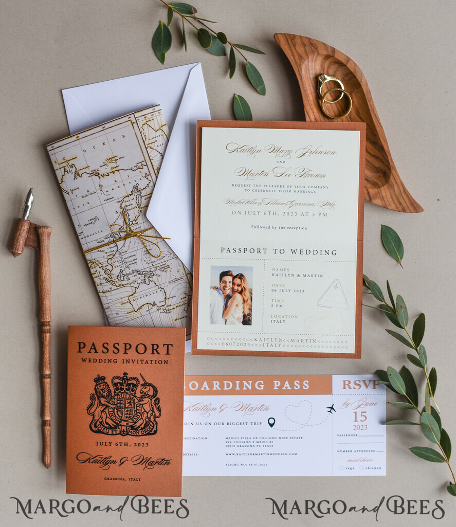 WEDDING INVITATIONS passport to love/ beach wedding invites Terracotta Passport Wedding Invitation , Wedding Cards Boarding Pass, Passport Wedding Invitations Abroad, Destination Wedding Invites, Travel Map Wedding Stationary