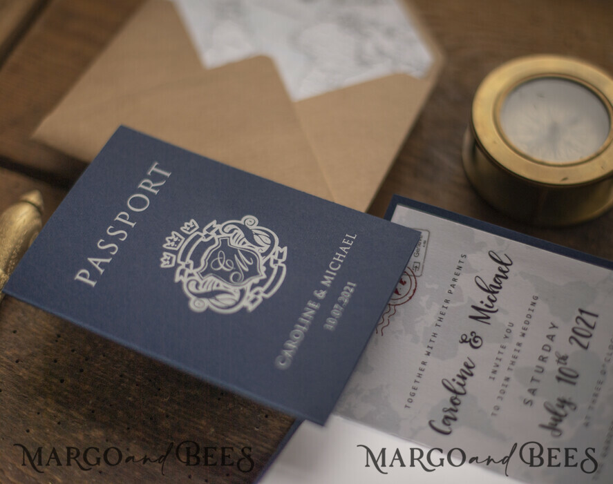 WEDDING INVITATIONS beach / destination / seashells Passport Wedding invitations suite travel Wedding Invites air ticket wedding Cards