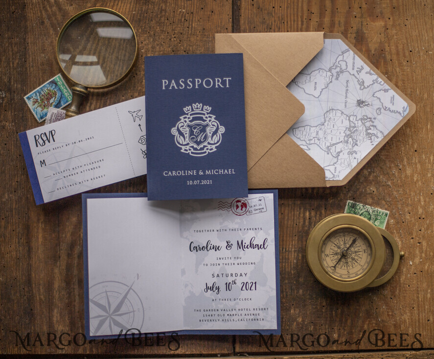 WEDDING INVITATIONS beach / destination / seashells Passport Wedding invitations suite travel Wedding Invites air ticket wedding Cards