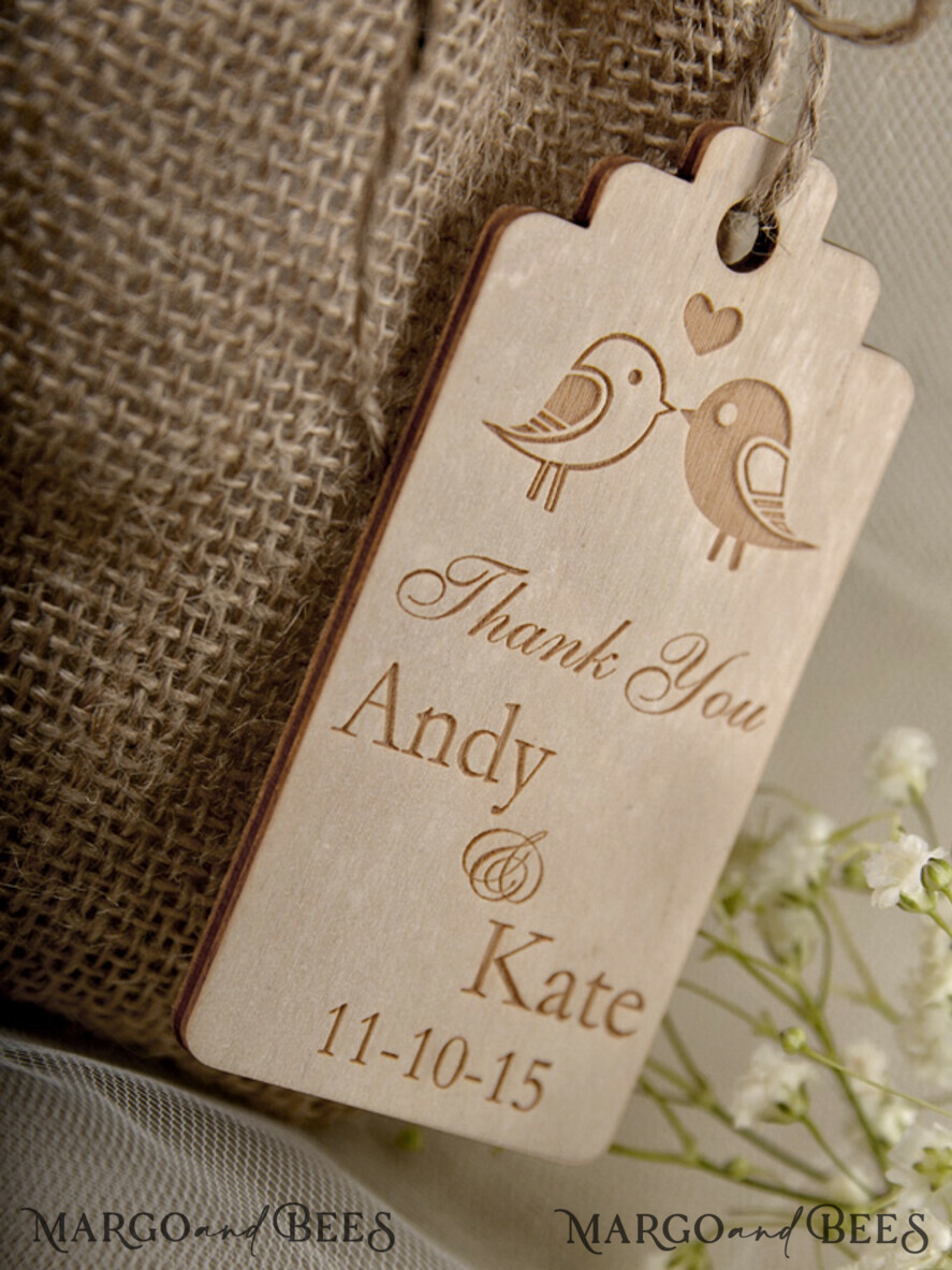 wedding Favors, Rustic Burlap Favor Bags with wooden tags