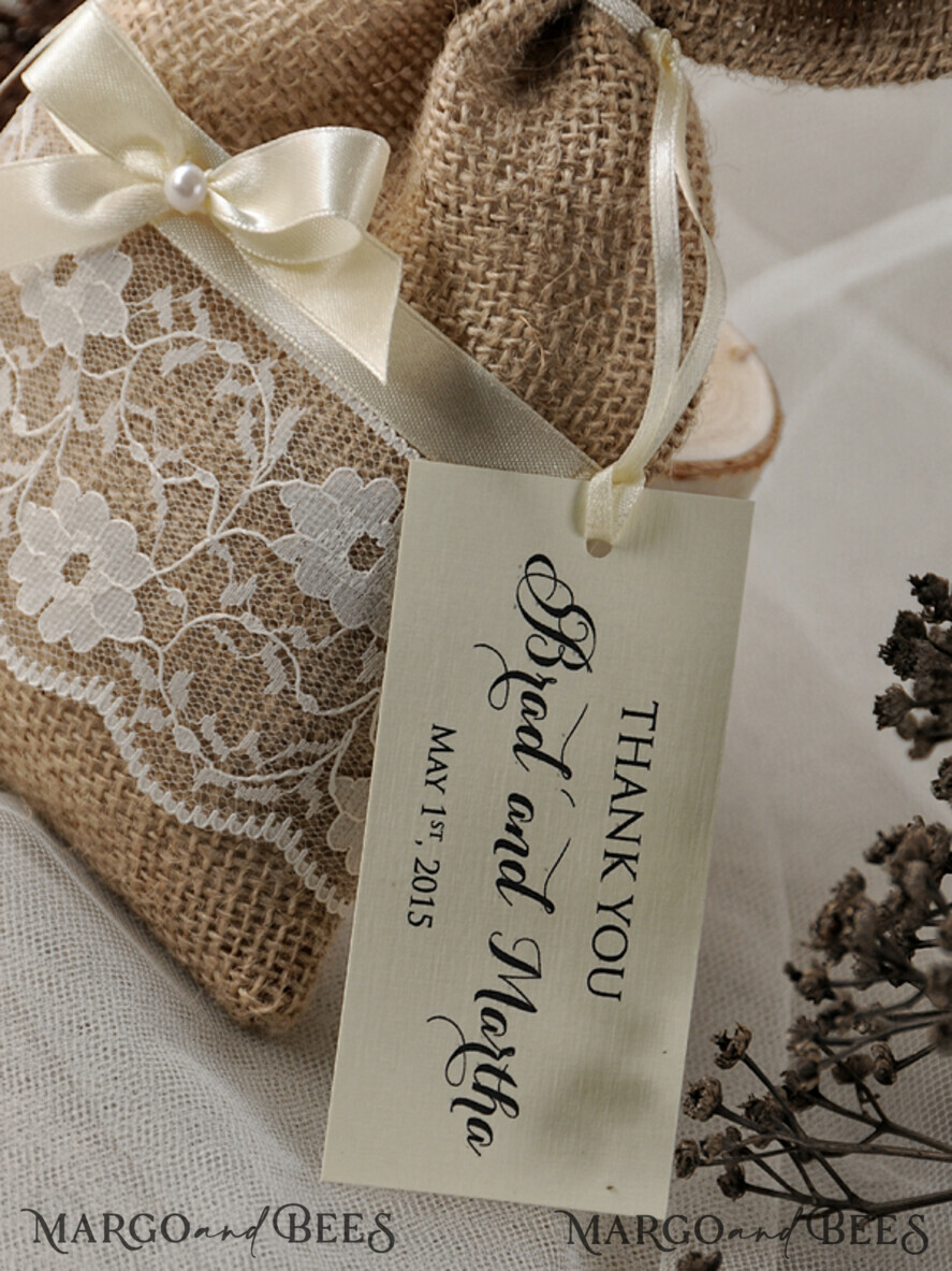 cute wedding favor cards, personalized Rustic Burlap Favor Bags