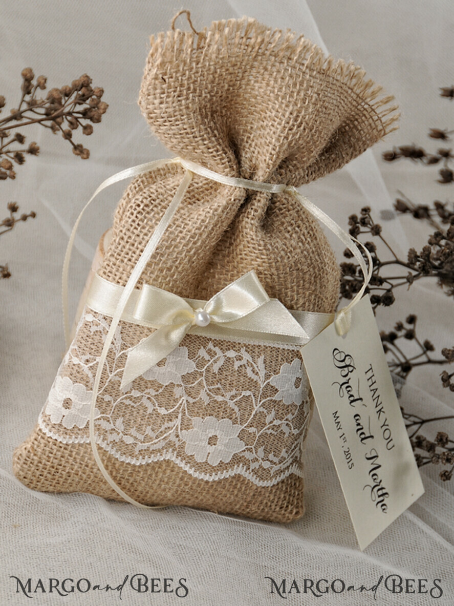cute wedding favor cards, personalized Rustic Burlap Favor Bags