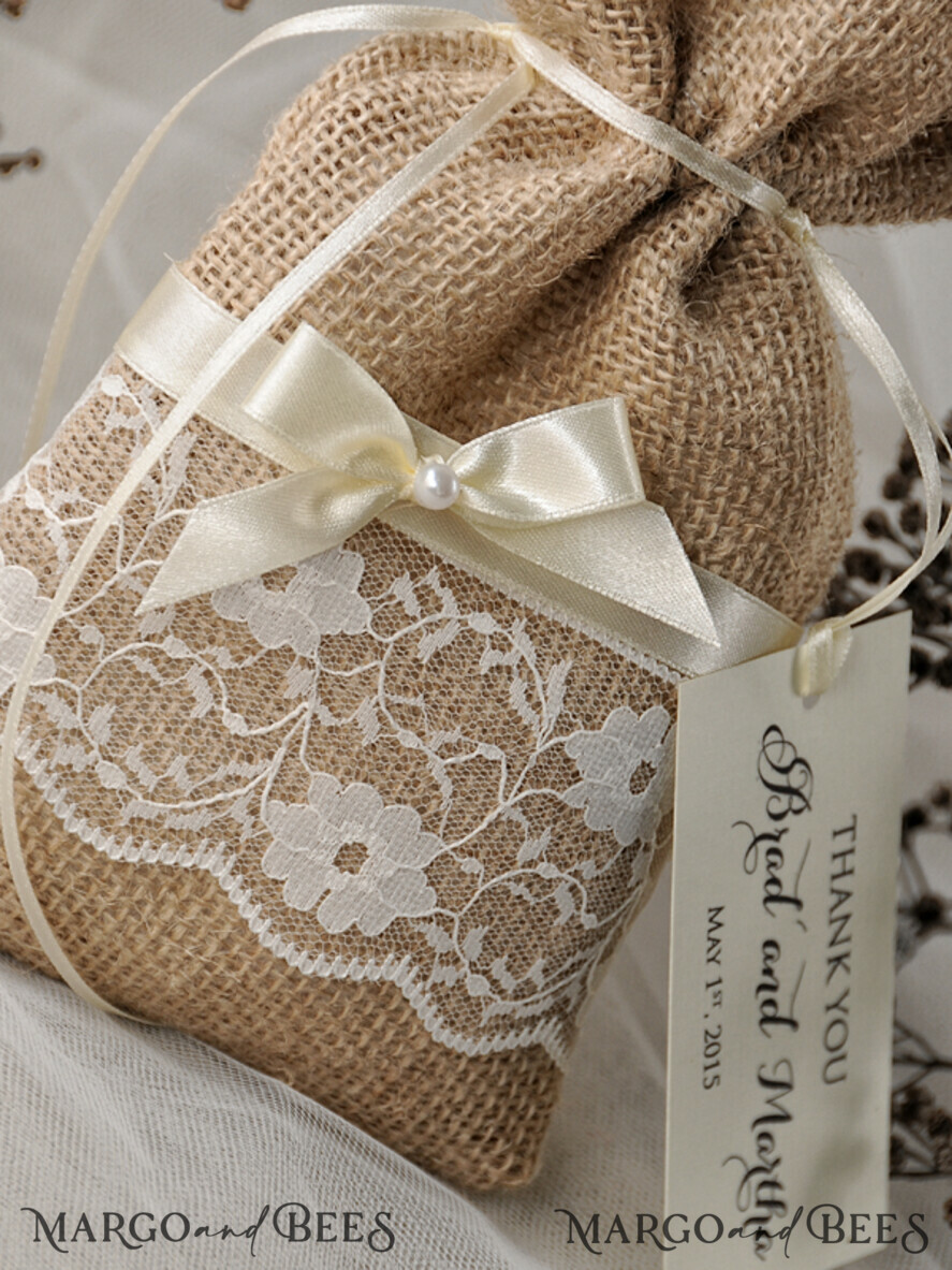 cute wedding favor cards, personalized Rustic Burlap Favor Bags