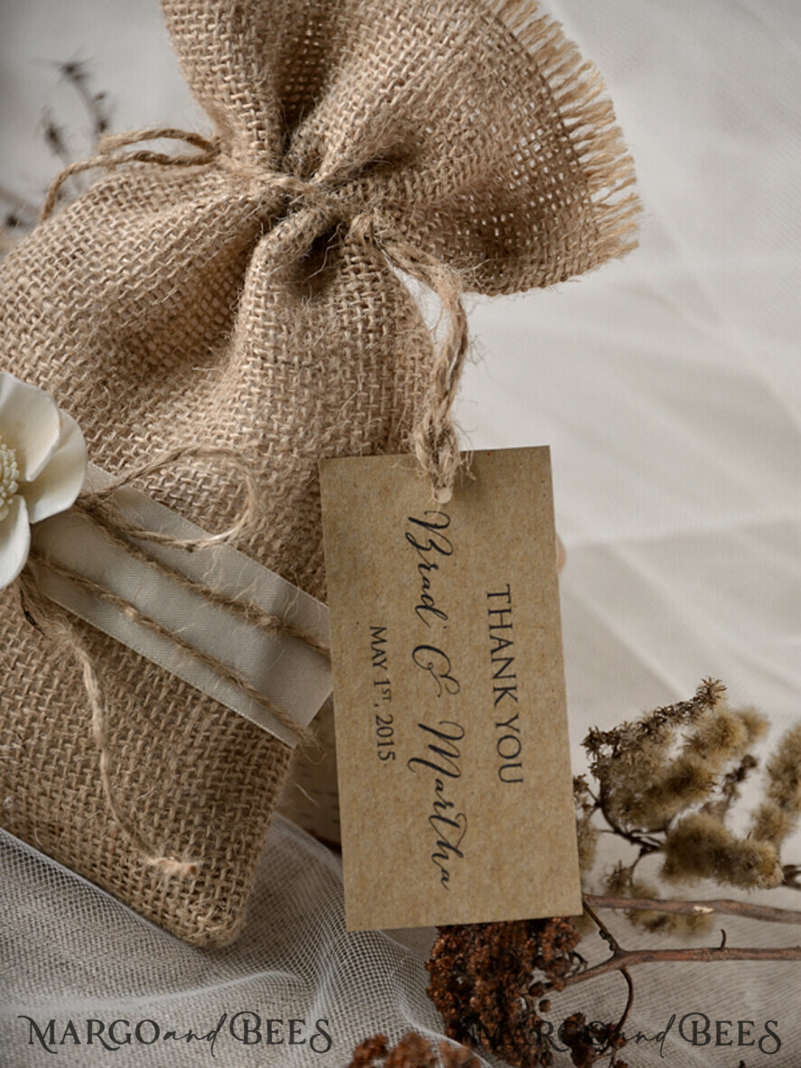 Wedding Thank You favors, custom made Rustic Burlap Favor Bags