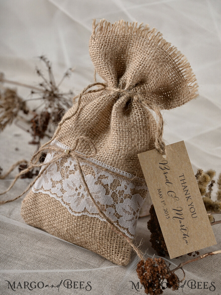 WEDDING FAVORS Rustic Burlap Favor Bags Wedding Thank You favors, custom made Rustic Burlap Favor Bags