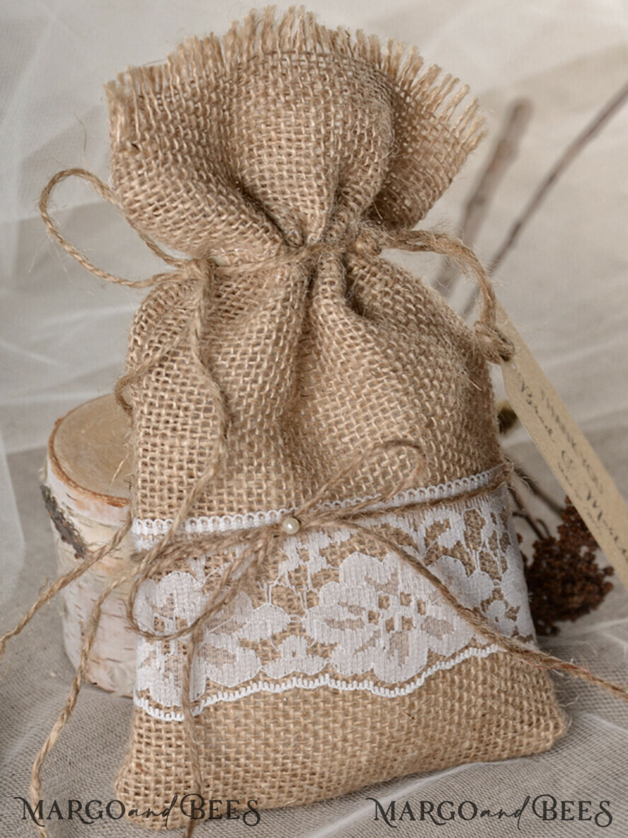 WEDDING FAVORS Rustic Burlap Favor Bags Wedding Thank You favors, custom made Rustic Burlap Favor Bags