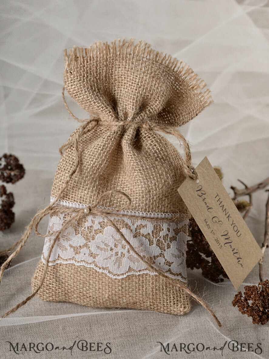 WEDDING FAVORS Rustic Burlap Favor Bags Wedding Thank You favors, custom made Rustic Burlap Favor Bags