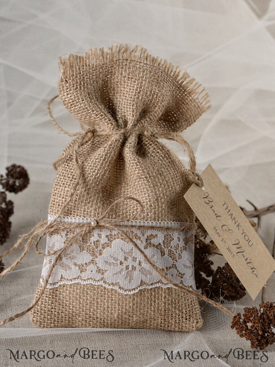 WEDDING FAVORS Rustic Burlap Favor Bags Wedding Thank You favors, custom made Rustic Burlap Favor Bags