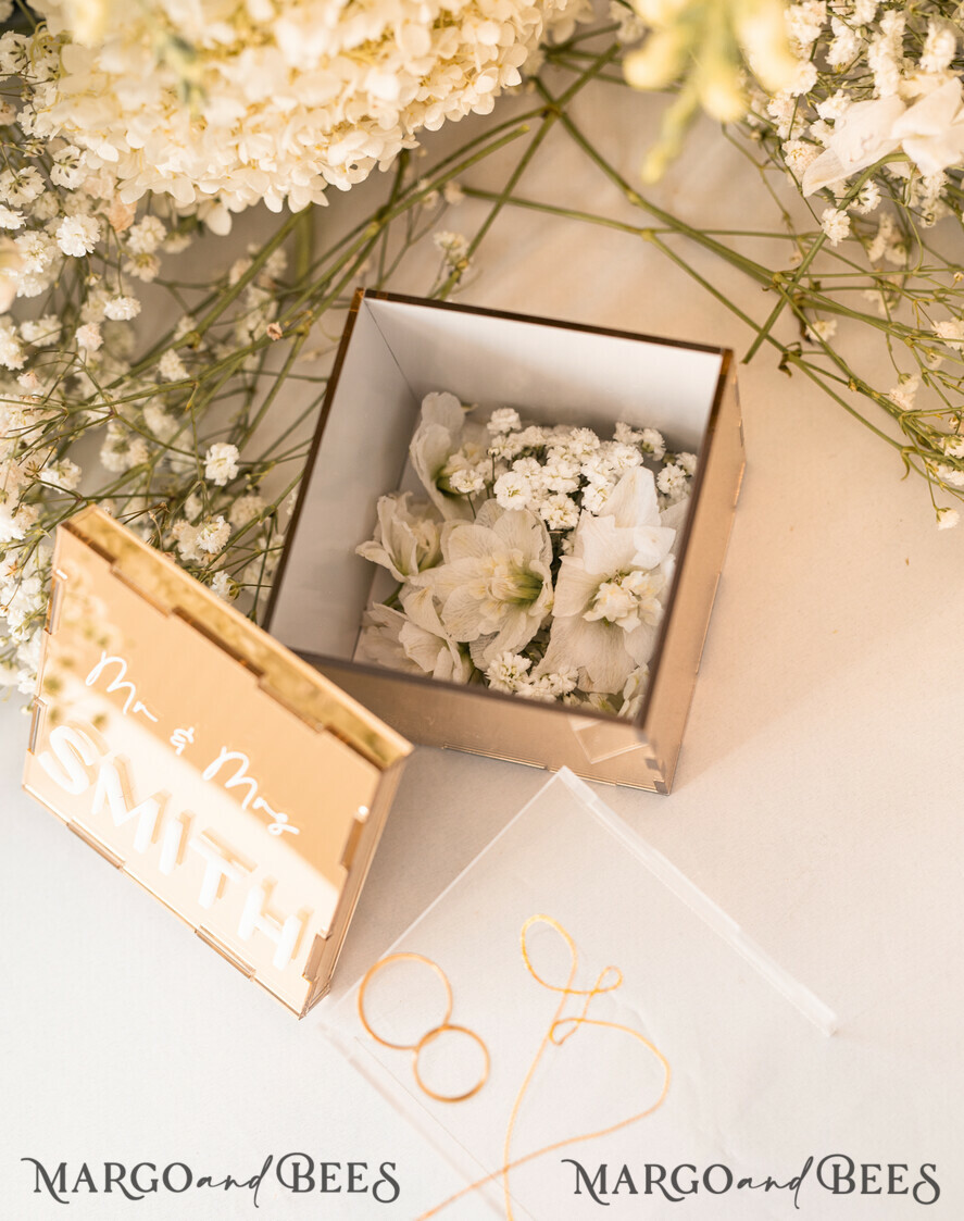 RING BEARER BOXES & PILLOWS Clear Gold Acrylic Ring Box Ring Box for Wedding Ceremony 3 rings, mirror Acrylic Golden Wedding Ring Box for ceremony, Boho Glam Wedding Ring Boxes, Luxury Acrylic Gold Ring box double Custom Colors