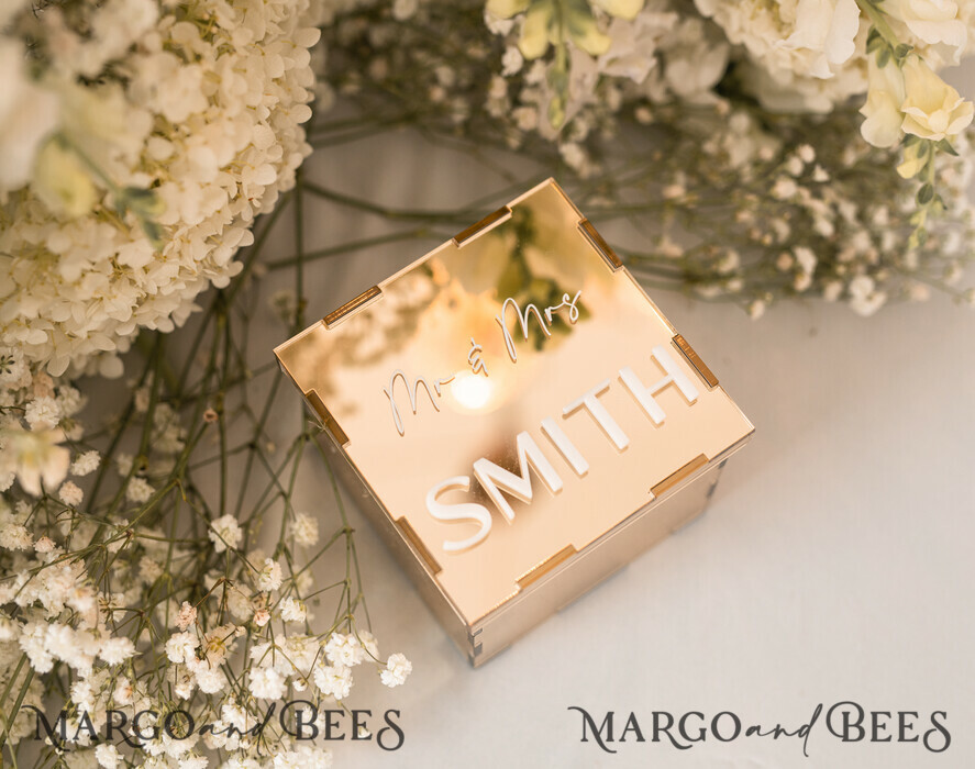 RING BEARER BOXES & PILLOWS Clear Gold Acrylic Ring Box Ring Box for Wedding Ceremony 3 rings, mirror Acrylic Golden Wedding Ring Box for ceremony, Boho Glam Wedding Ring Boxes, Luxury Acrylic Gold Ring box double Custom Colors
