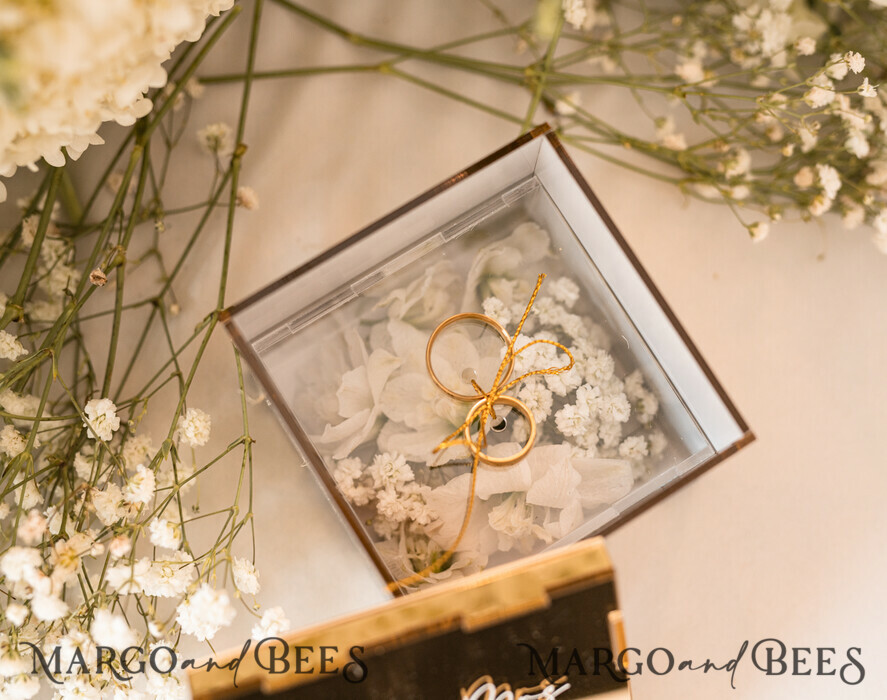 RING BEARER BOXES & PILLOWS Clear Gold Acrylic Ring Box Ring Box for Wedding Ceremony 3 rings, mirror Acrylic Golden Wedding Ring Box for ceremony, Boho Glam Wedding Ring Boxes, Luxury Acrylic Gold Ring box double Custom Colors