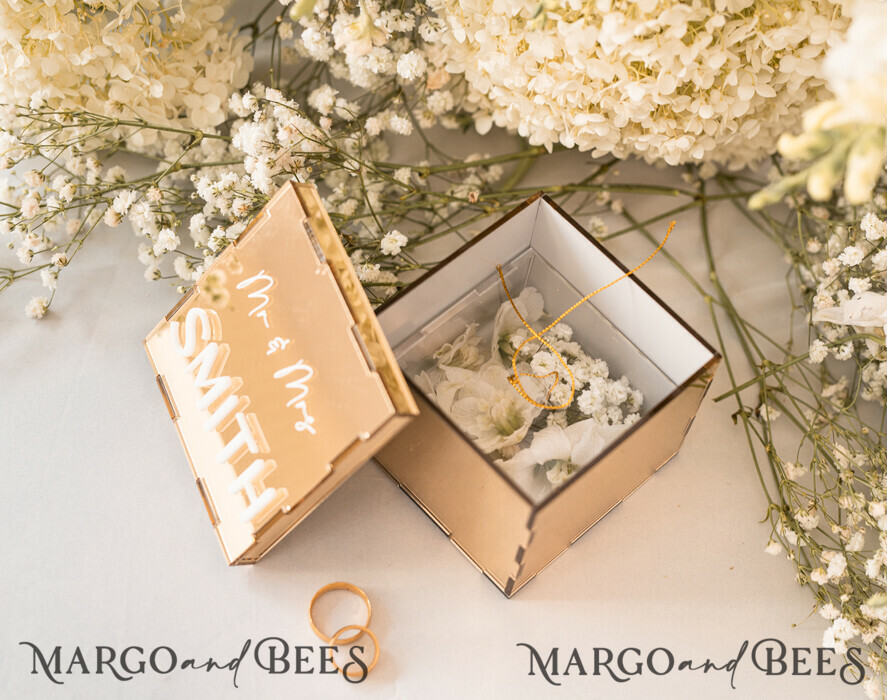 RING BEARER BOXES & PILLOWS Clear Gold Acrylic Ring Box Ring Box for Wedding Ceremony 3 rings, mirror Acrylic Golden Wedding Ring Box for ceremony, Boho Glam Wedding Ring Boxes, Luxury Acrylic Gold Ring box double Custom Colors
