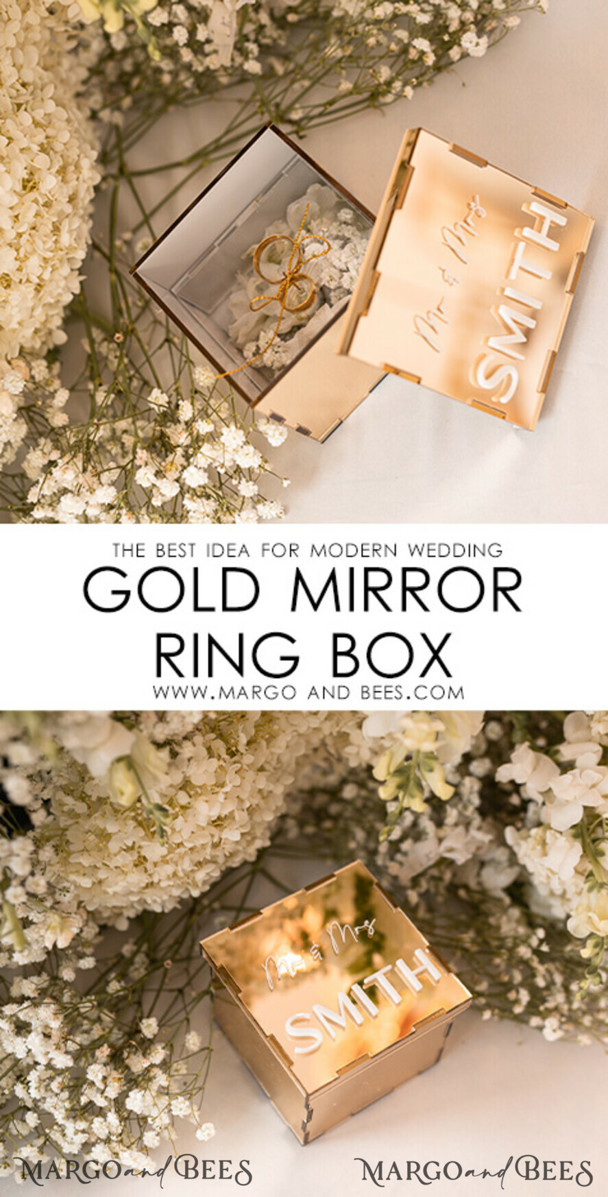 RING BEARER BOXES & PILLOWS Clear Gold Acrylic Ring Box Ring Box for Wedding Ceremony 3 rings, mirror Acrylic Golden Wedding Ring Box for ceremony, Boho Glam Wedding Ring Boxes, Luxury Acrylic Gold Ring box double Custom Colors
