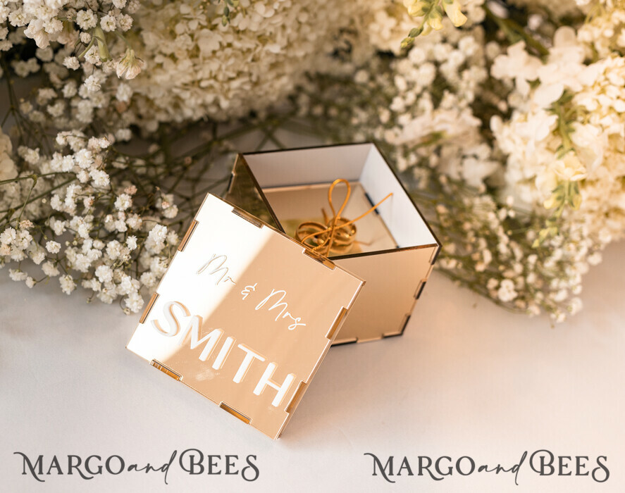 RING BEARER BOXES & PILLOWS Clear Gold Acrylic Ring Box Ring Box for Wedding Ceremony 3 rings, mirror Acrylic Golden Wedding Ring Box for ceremony, Boho Glam Wedding Ring Boxes, Luxury Acrylic Gold Ring box double Custom Colors
