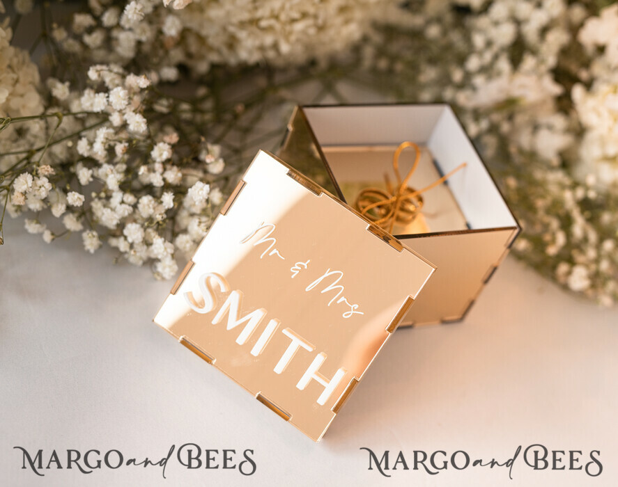 RING BEARER BOXES & PILLOWS Clear Gold Acrylic Ring Box Ring Box for Wedding Ceremony 3 rings, mirror Acrylic Golden Wedding Ring Box for ceremony, Boho Glam Wedding Ring Boxes, Luxury Acrylic Gold Ring box double Custom Colors