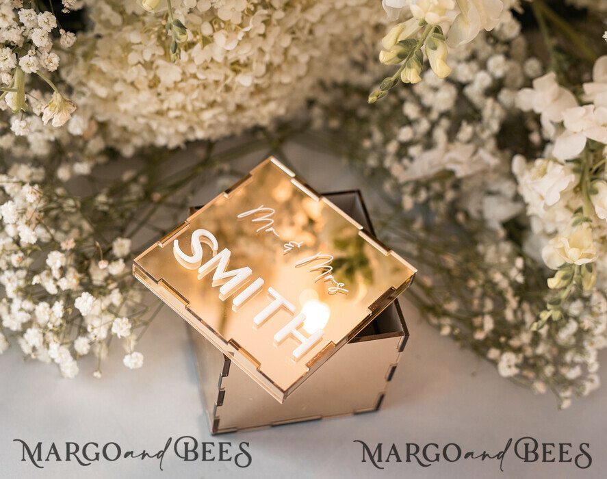 RING BEARER BOXES & PILLOWS Clear Gold Acrylic Ring Box Ring Box for Wedding Ceremony 3 rings, mirror Acrylic Golden Wedding Ring Box for ceremony, Boho Glam Wedding Ring Boxes, Luxury Acrylic Gold Ring box double Custom Colors