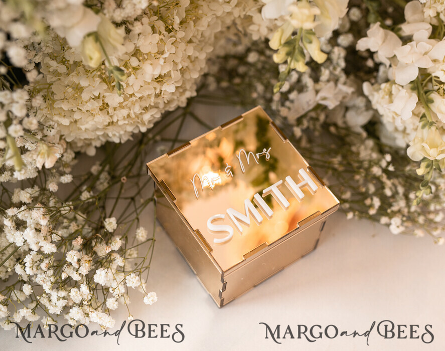 RING BEARER BOXES & PILLOWS Clear Gold Acrylic Ring Box Ring Box for Wedding Ceremony 3 rings, mirror Acrylic Golden Wedding Ring Box for ceremony, Boho Glam Wedding Ring Boxes, Luxury Acrylic Gold Ring box double Custom Colors