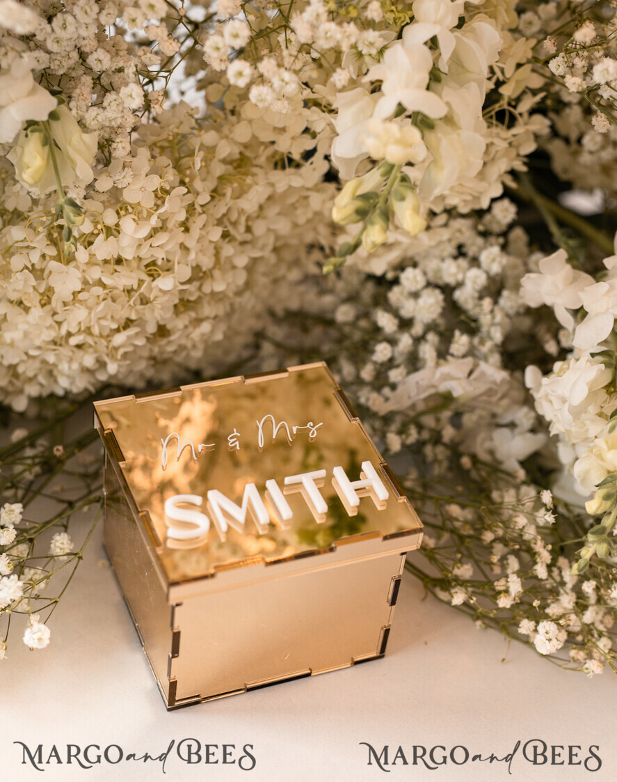 RING BEARER BOXES & PILLOWS Clear Gold Acrylic Ring Box Ring Box for Wedding Ceremony 3 rings, mirror Acrylic Golden Wedding Ring Box for ceremony, Boho Glam Wedding Ring Boxes, Luxury Acrylic Gold Ring box double Custom Colors