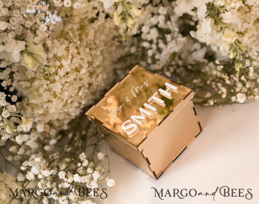 RING BEARER BOXES & PILLOWS Clear Gold Acrylic Ring Box Ring Box for Wedding Ceremony 3 rings, mirror Acrylic Golden Wedding Ring Box for ceremony, Boho Glam Wedding Ring Boxes, Luxury Acrylic Gold Ring box double Custom Colors