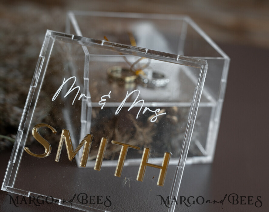 RING BEARER BOXES & PILLOWS Clear Gold Acrylic Ring Box Ring Box for Wedding Ceremony 3 rings, Clear Acrylic Golden Wedding Ring Box for ceremony, Boho Glam Wedding Ring Boxes, Luxury Acrylic Gold Ring box double Custom Colors