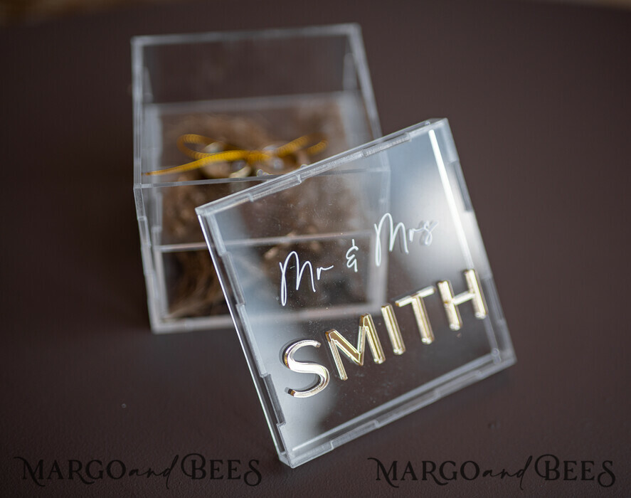 RING BEARER BOXES & PILLOWS Clear Gold Acrylic Ring Box Ring Box for Wedding Ceremony 3 rings, Clear Acrylic Golden Wedding Ring Box for ceremony, Boho Glam Wedding Ring Boxes, Luxury Acrylic Gold Ring box double Custom Colors