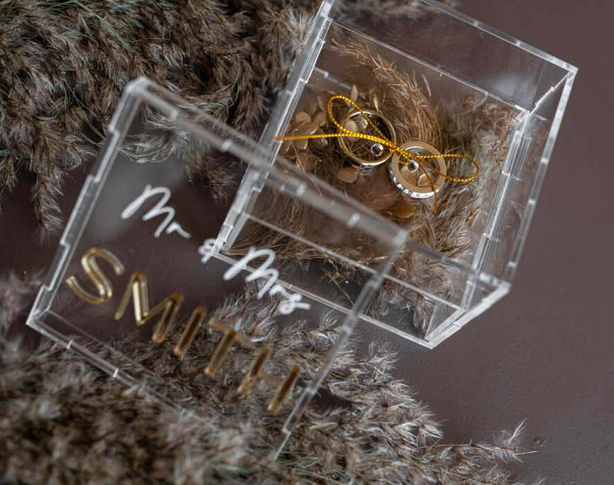 RING BEARER BOXES & PILLOWS Clear Gold Acrylic Ring Box Ring Box for Wedding Ceremony 3 rings, Clear Acrylic Golden Wedding Ring Box for ceremony, Boho Glam Wedding Ring Boxes, Luxury Acrylic Gold Ring box double Custom Colors