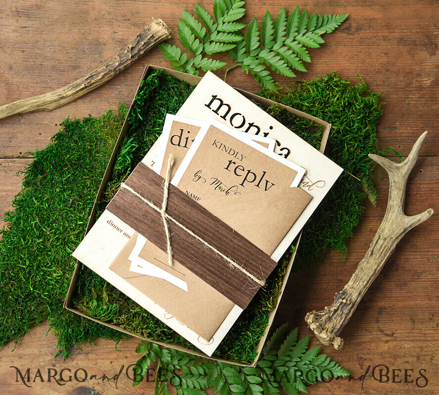 WEDDING INVITATIONS forest / Mountains / woodland theme Wedding invitations custom, forest wooden stationery