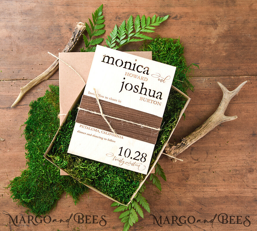 WEDDING INVITATIONS forest / Mountains / woodland theme Wedding invitations custom, forest wooden stationery