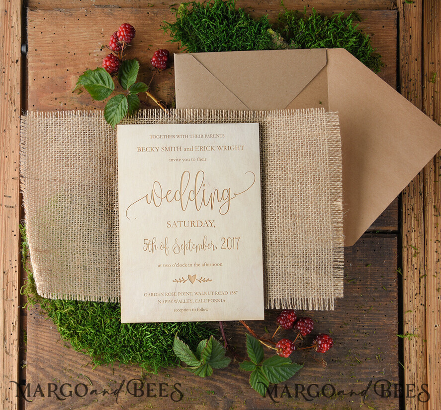 WEDDING INVITATIONS forest / Mountains / woodland theme Unique wedding invitations, rustic wood stationery