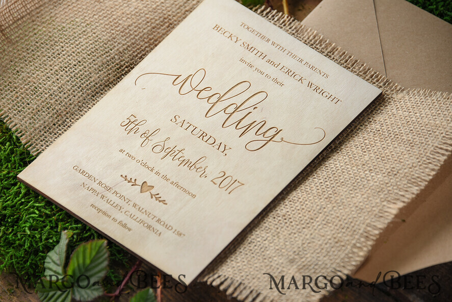 WEDDING INVITATIONS forest / Mountains / woodland theme Unique wedding invitations, rustic wood stationery