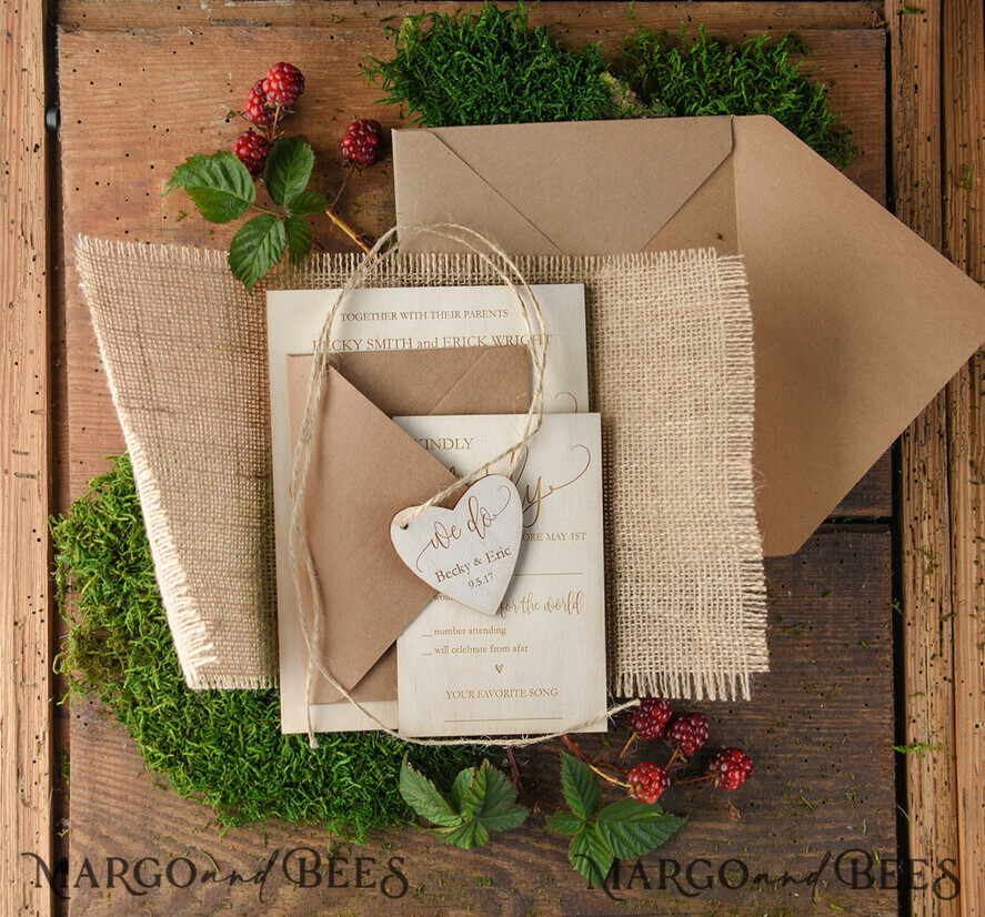 WEDDING INVITATIONS forest / Mountains / woodland theme Unique wedding invitations, rustic wood stationery