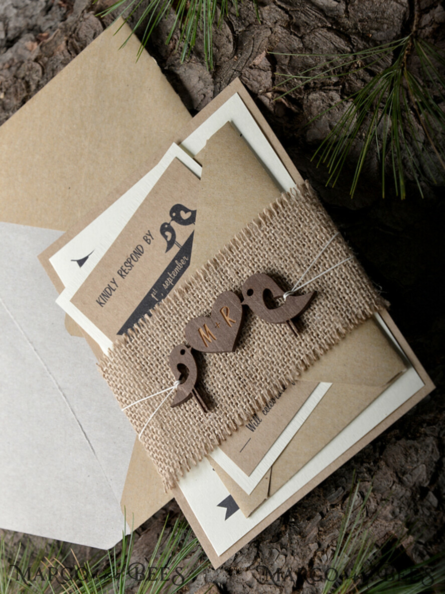 WEDDING INVITATIONS forest / Mountains / woodland theme Wedding invitations custom, forest wooden stationery