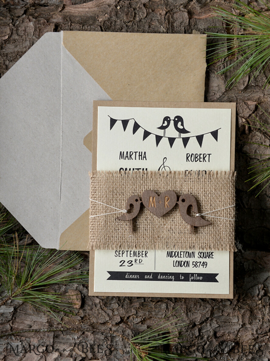 WEDDING INVITATIONS forest / Mountains / woodland theme Wedding invitations custom, forest wooden stationery