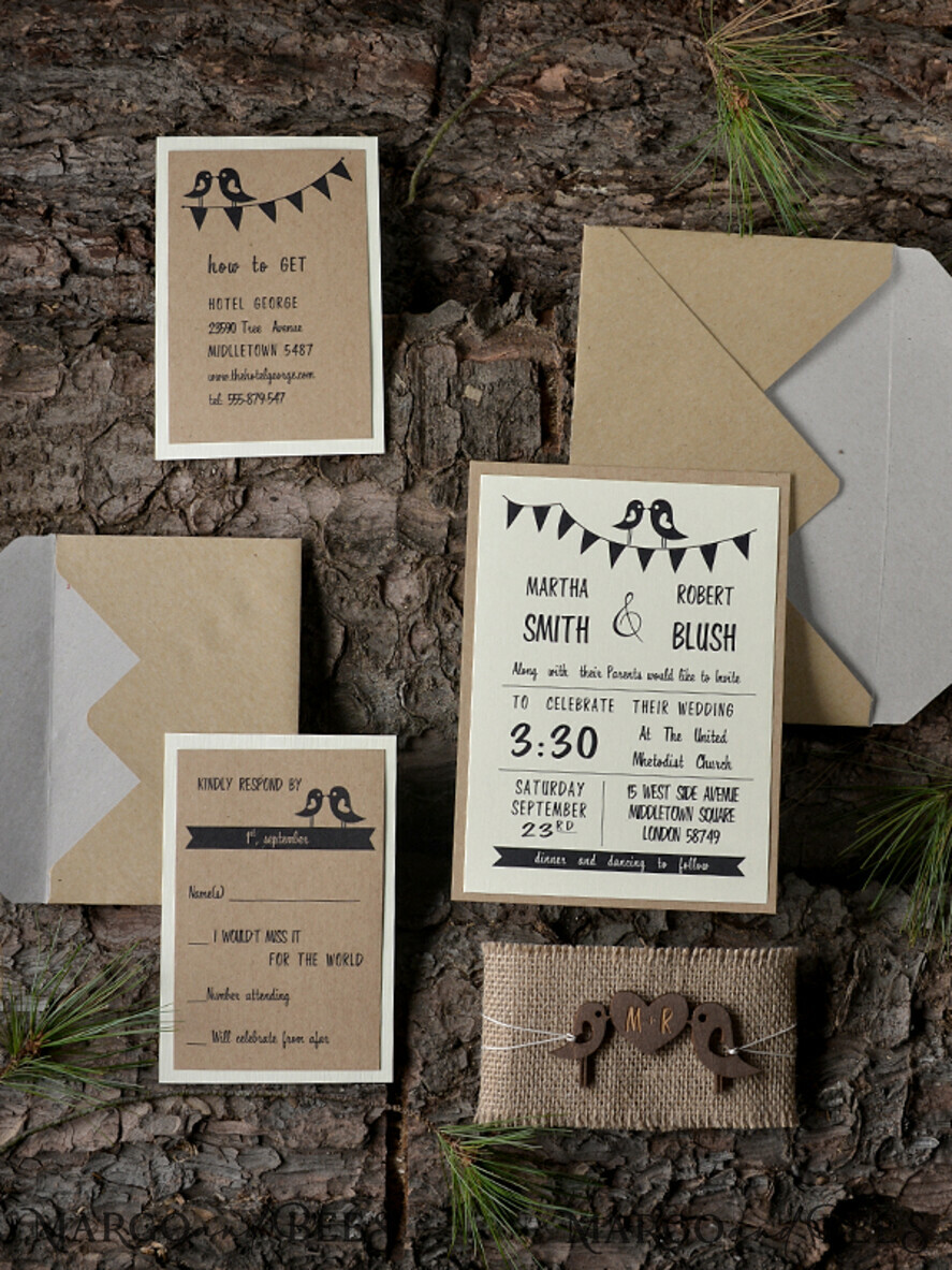 WEDDING INVITATIONS forest / Mountains / woodland theme Wedding invitations custom, forest wooden stationery