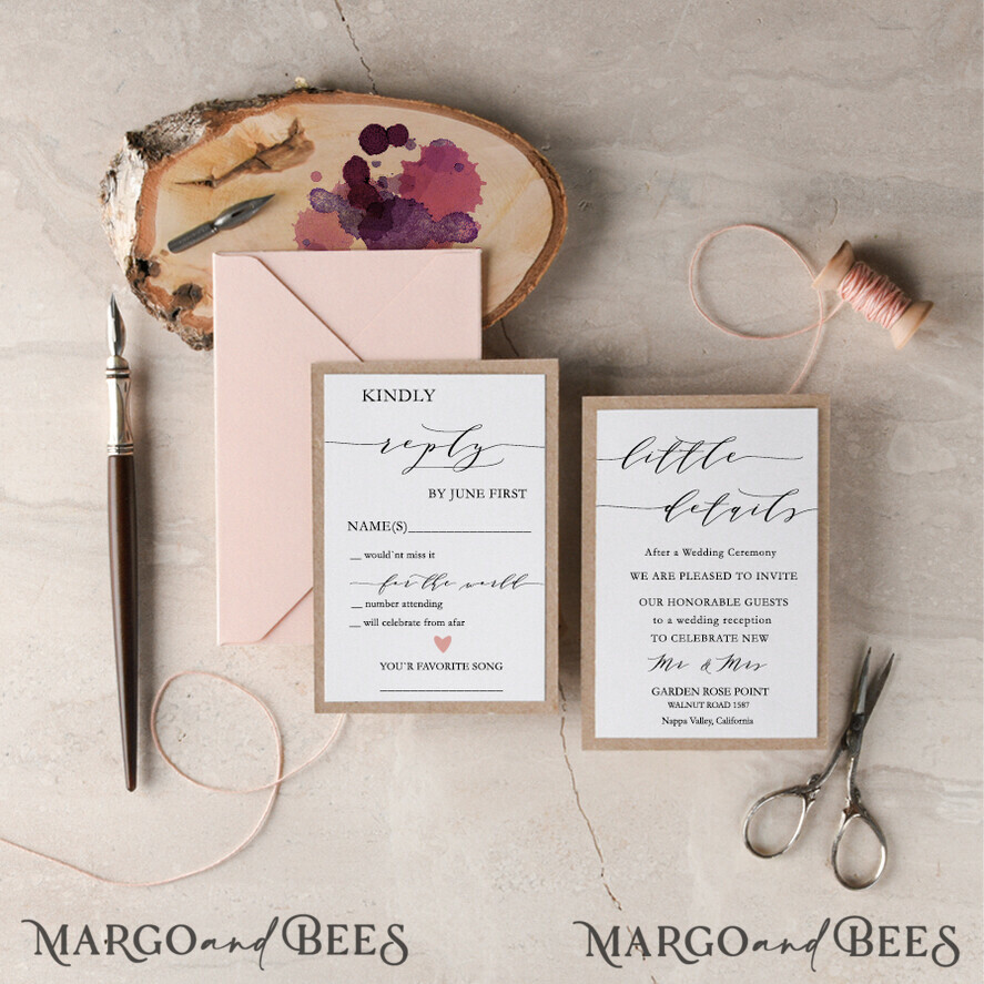WEDDING INVITATIONS Elegant Invites Classic Cards Classic Wedding Invitations Elegant Stationery with Peach Envelope Monogram Liner