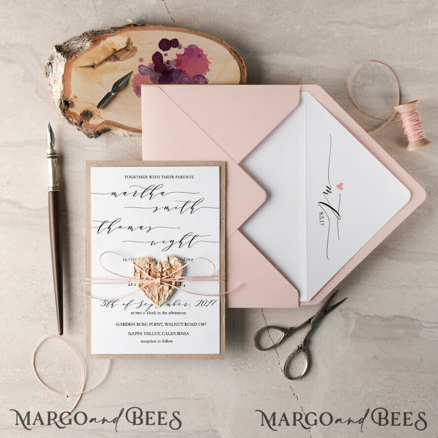 WEDDING INVITATIONS Elegant Invites Classic Cards Classic Wedding Invitations Elegant Stationery with Peach Envelope Monogram Liner