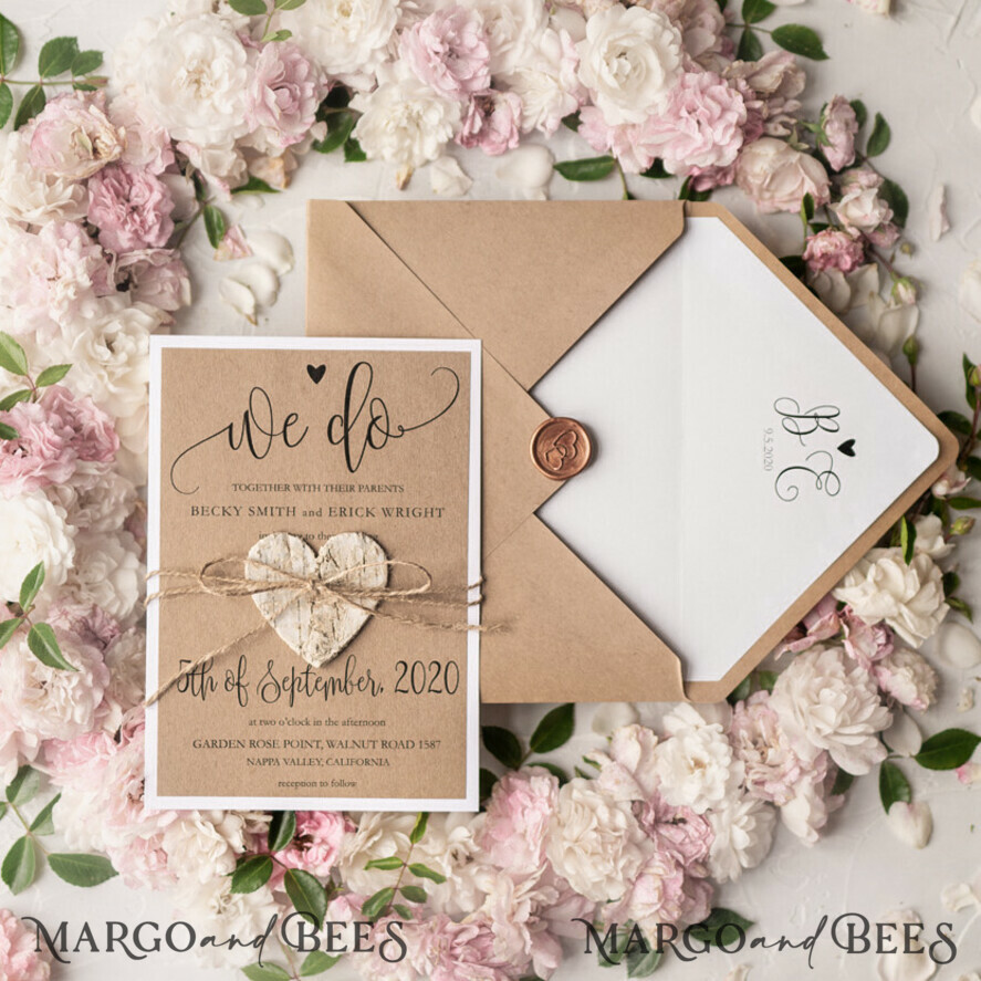 WEDDING INVITATIONS Elegant Invites Classic Cards Vintage Wooden Wedding Invitations, Elegant Birch Heart Wedding Cards, Bespoke Eco Paper Wedding Invites, Handmade Wedding Stationery