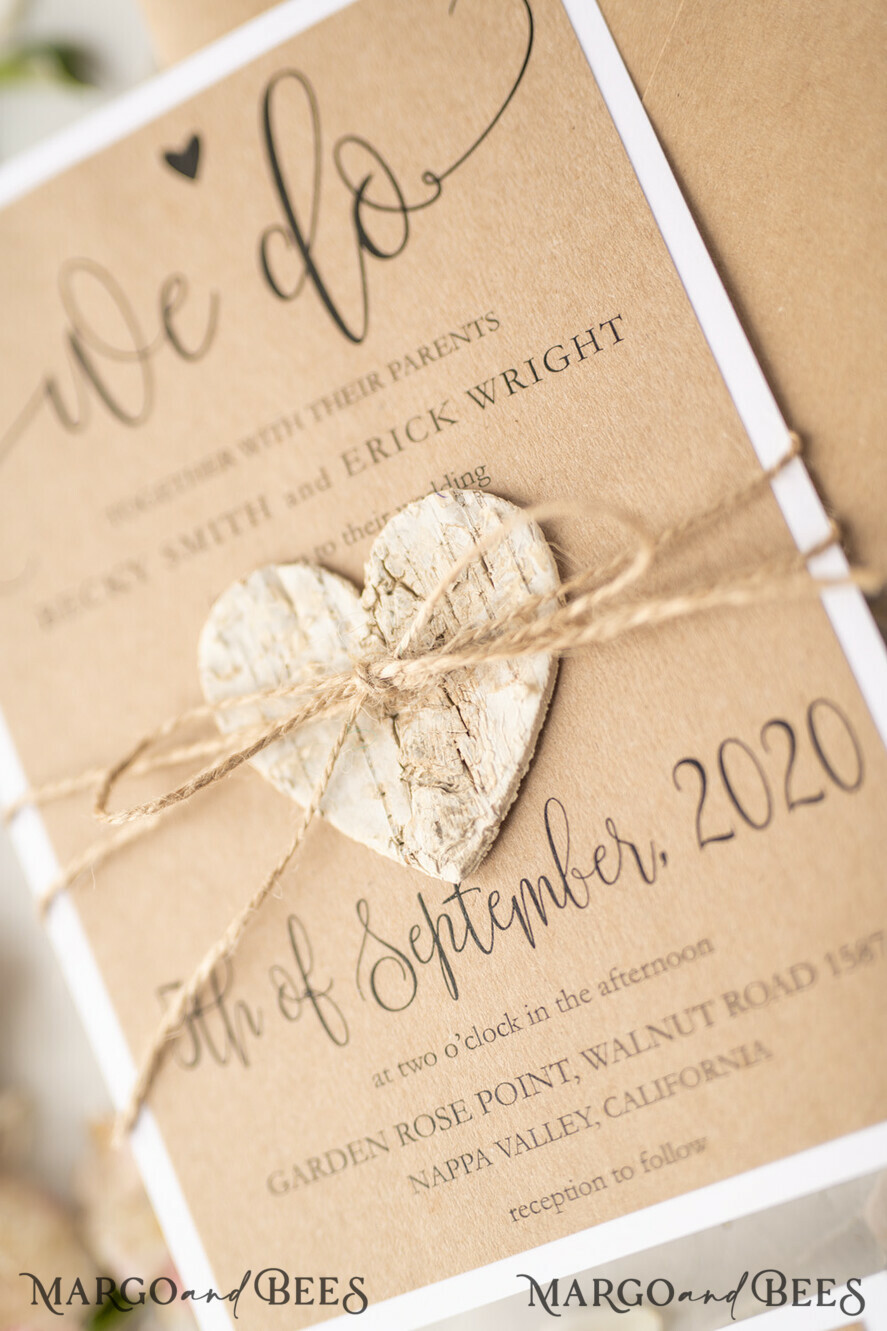 WEDDING INVITATIONS Elegant Invites Classic Cards Vintage Wooden Wedding Invitations, Elegant Birch Heart Wedding Cards, Bespoke Eco Paper Wedding Invites, Handmade Wedding Stationery