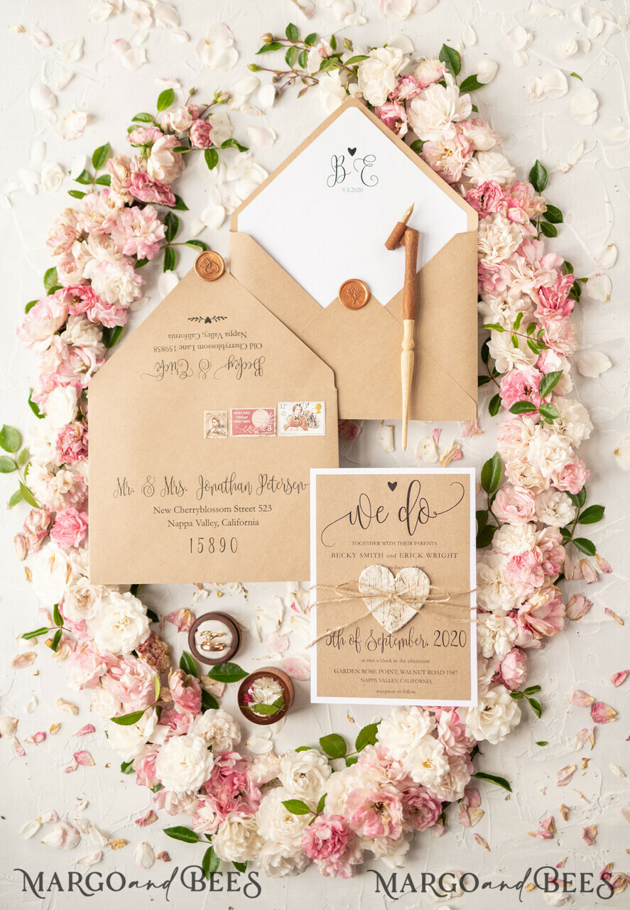WEDDING INVITATIONS Elegant Invites Classic Cards Vintage Wooden Wedding Invitations, Elegant Birch Heart Wedding Cards, Bespoke Eco Paper Wedding Invites, Handmade Wedding Stationery