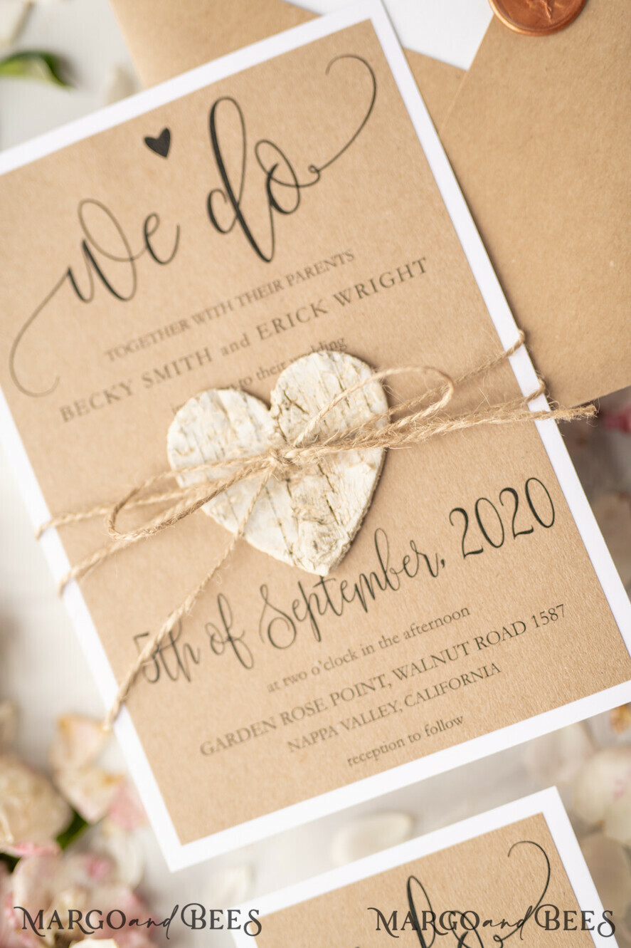 WEDDING INVITATIONS Elegant Invites Classic Cards Vintage Wooden Wedding Invitations, Elegant Birch Heart Wedding Cards, Bespoke Eco Paper Wedding Invites, Handmade Wedding Stationery