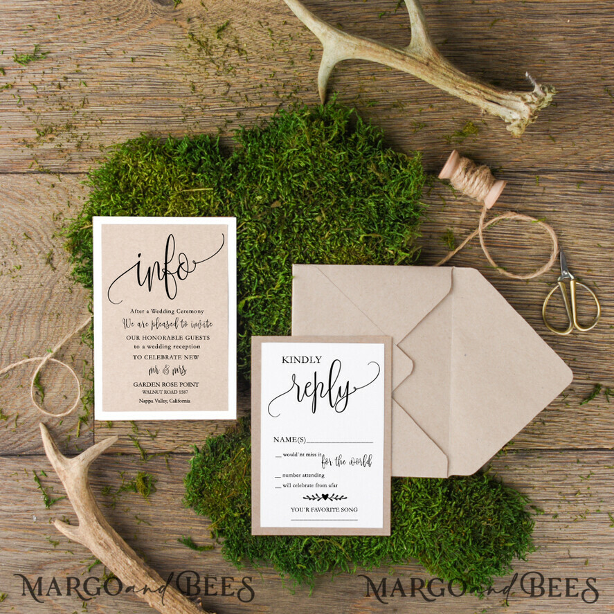 WEDDING INVITATIONS Elegant Invites Classic Cards Cheap Rustic Wedding invitations Eco Craft Minimalist Stationery We Do Romantic Suite with Wooden Heart and Twine Bow