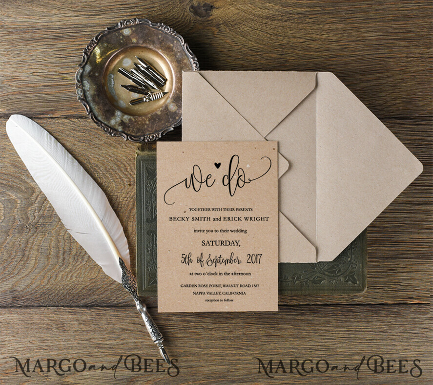 WEDDING INVITATIONS Elegant Invites Classic Cards Cheap Wedding invitations Lace Minimalist Stationery Rustic wreath Suite with Wooden Heart and Twine Bow