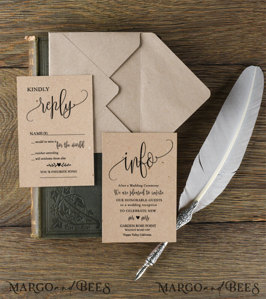 WEDDING INVITATIONS Elegant Invites Classic Cards Cheap Wedding invitations Lace Minimalist Stationery Rustic wreath Suite with Wooden Heart and Twine Bow