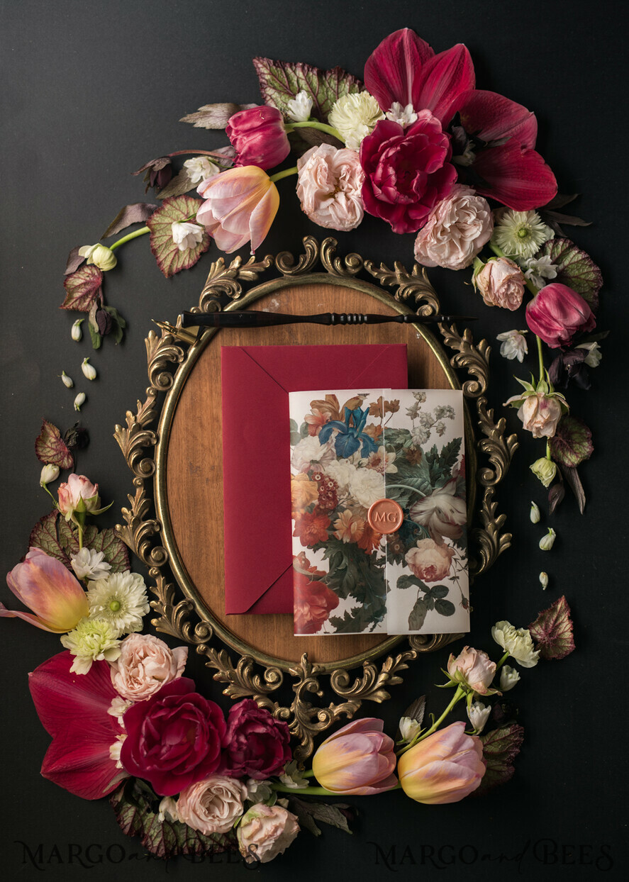 WEDDING INVITATIONS Elegant Invites Classic Cards Luxury Acrylic Plexi Wedding Invitations, Glamour Golden Shine Wedding Invites, Vintage Floral Wedding Cards, Romantic Red And Gold Wedding Invitation Suite