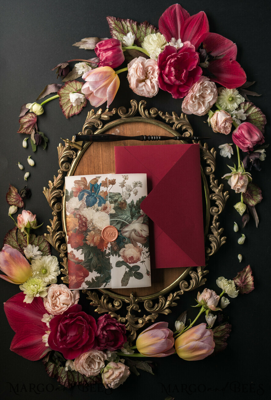 WEDDING INVITATIONS Elegant Invites Classic Cards Luxury Acrylic Plexi Wedding Invitations, Glamour Golden Shine Wedding Invites, Vintage Floral Wedding Cards, Romantic Red And Gold Wedding Invitation Suite