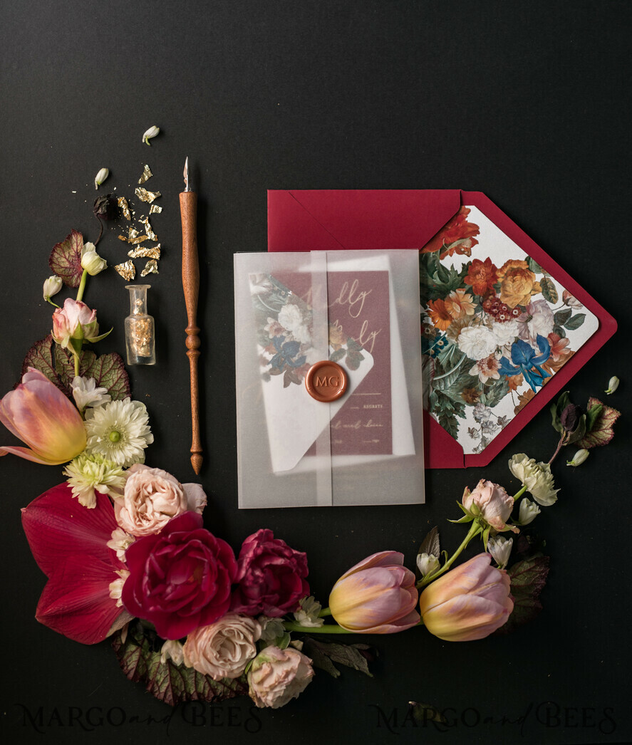 WEDDING INVITATIONS Elegant Invites Classic Cards Luxury Acrylic Plexi Wedding Invitations, Glamour Golden Shine Wedding Invites, Vintage Floral Wedding Cards, Romantic Red And Gold Wedding Invitation Suite