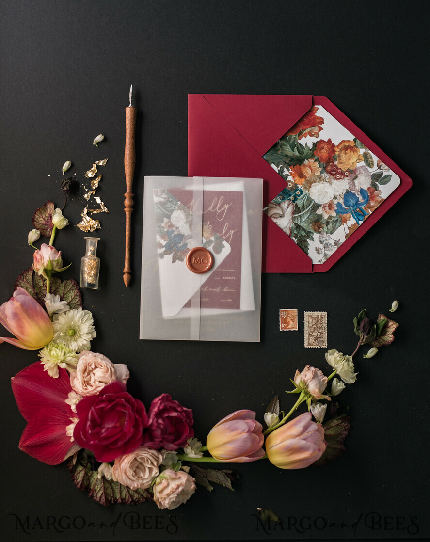 WEDDING INVITATIONS Elegant Invites Classic Cards Luxury Acrylic Plexi Wedding Invitations, Glamour Golden Shine Wedding Invites, Vintage Floral Wedding Cards, Romantic Red And Gold Wedding Invitation Suite